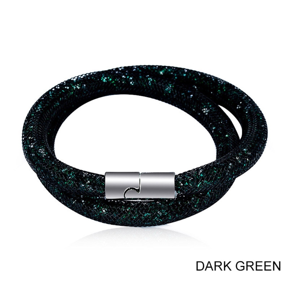 Green Double Mesh Crystal Wrap Bangle Bracelet - Picture 2 of 8